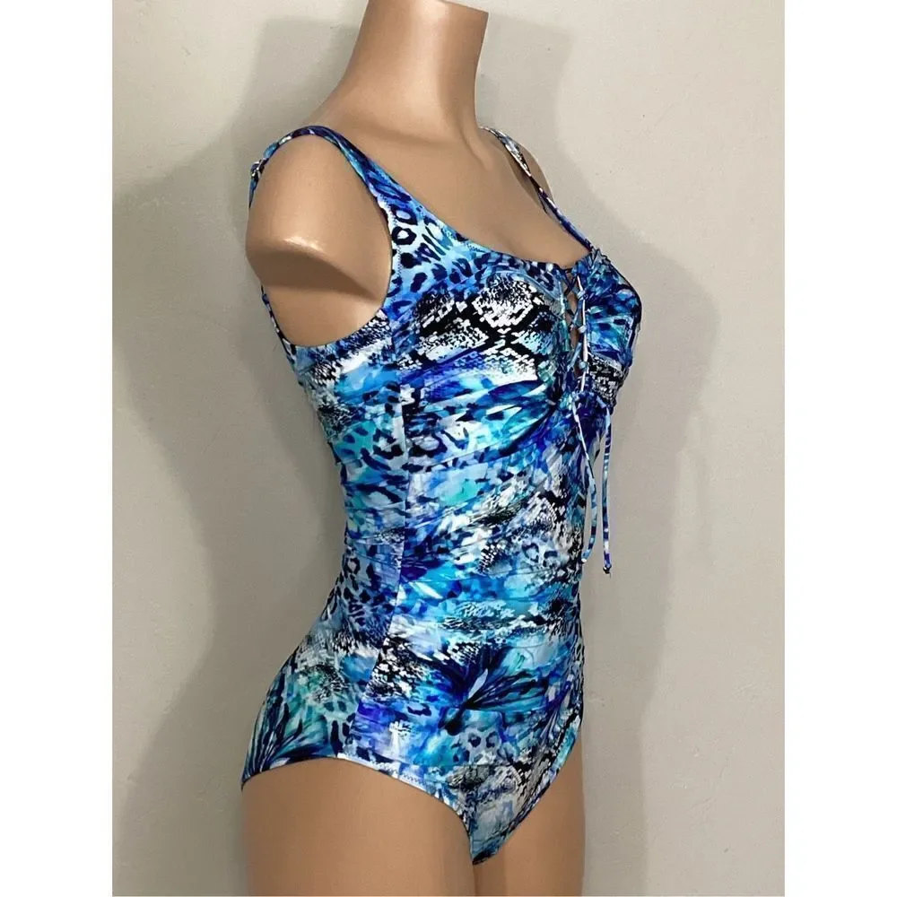 New. GOTTEX cheetah and snake print lace up swimsuit. MSRP $228. Size 10